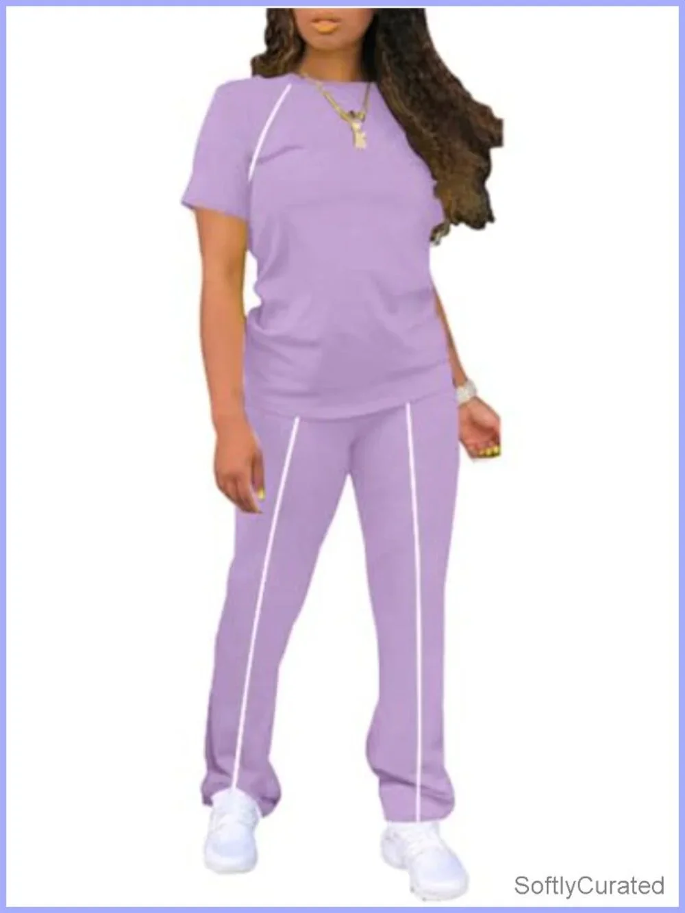Women 2 Piece Loungewear Striped Tracksuit Short Sleeve